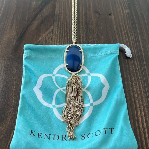 Kendra Scott Rayne Oval Tassel Pendant Necklace Navy Cat’s Eye / Gold - Picture 11 of 15